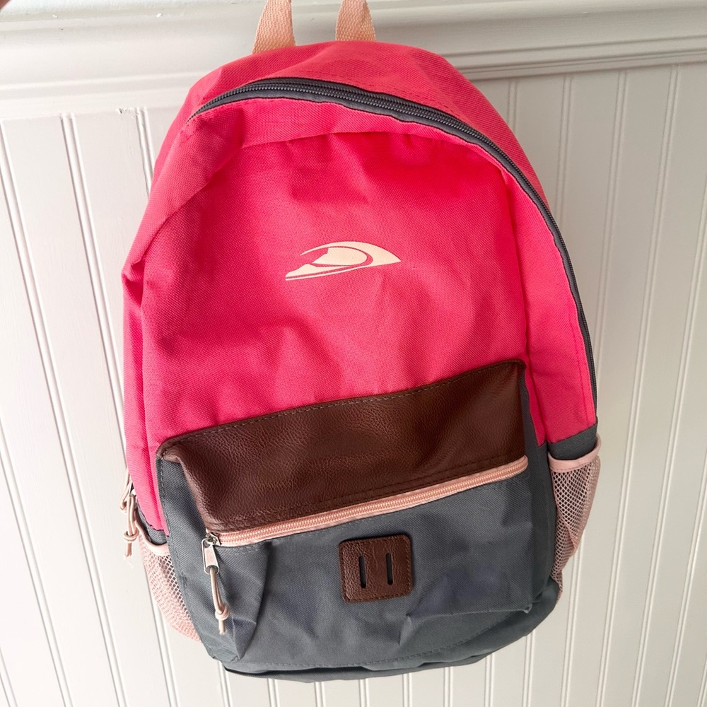 Quiksilver Pink and Gray School Backpack with Leather Accents